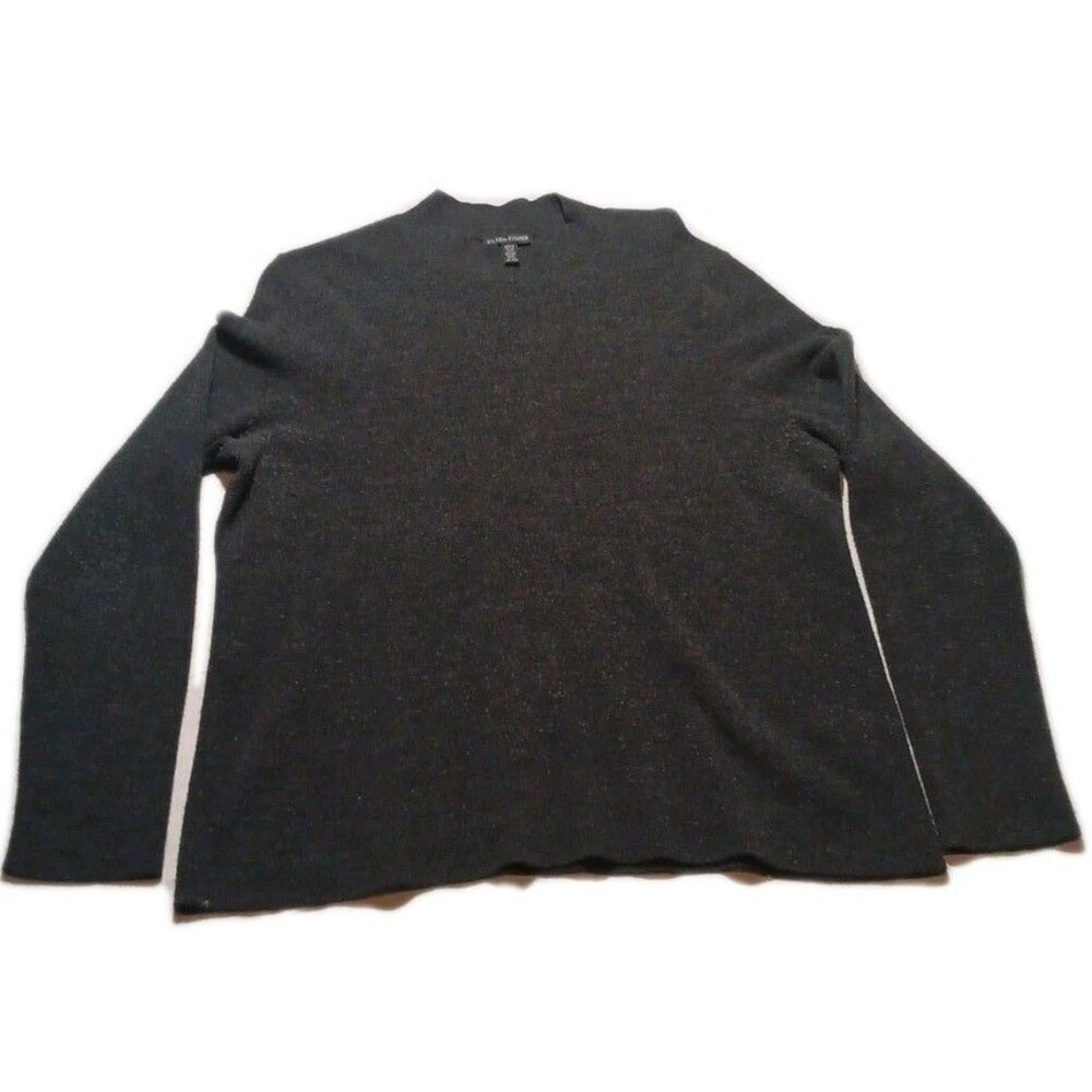 Eileen Fisher XL Long Sleeve Wool Knit Top Sweater Black Classy Business